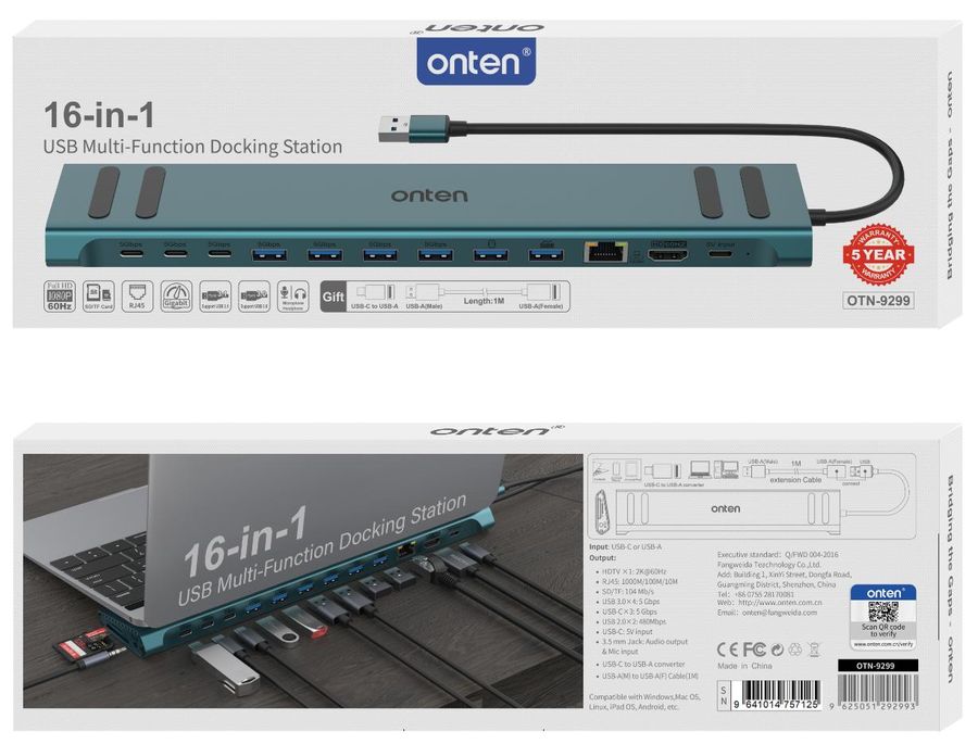 ONTEN OTN-9299 16-in-1 USB-A Docking Station