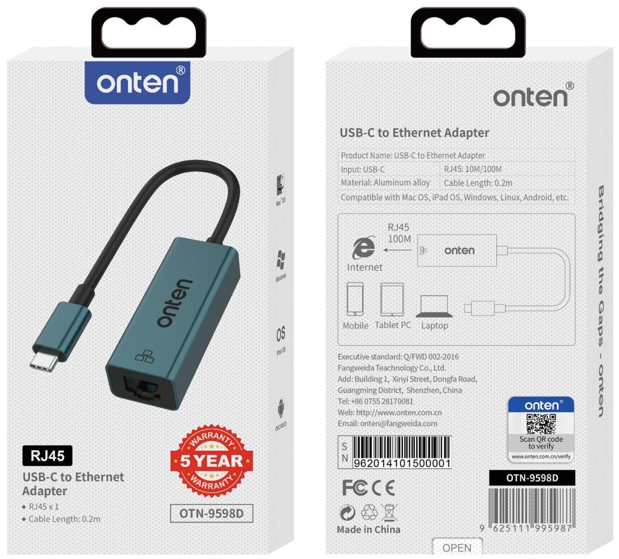 ONTEN OTN-9598D )/Type-C to RJ45 Adapter