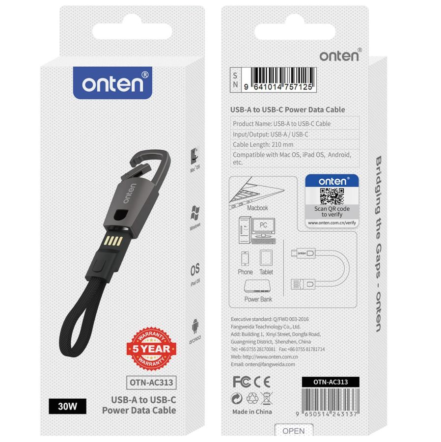 ONTEN OTN-AC313 USB-A to USB-C Power Data Cable
