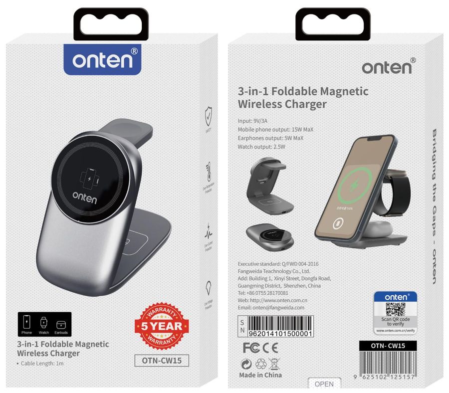 ONTEN OTN-CW15 3-in-1 Foldable Magnetic Wireless Charger