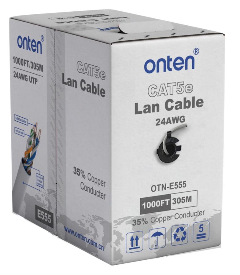 ONTEN OTN-E555 35% Copper Core Wire Copper-Clad Aluminum (CCA) CAT5E LAN Cable 24AWG(1*0.50CCA) 4 Pairs 70