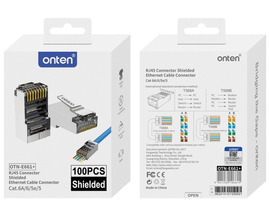 ONTEN OTN-E661+ RJ45 Connector Shielded Ethernet Cable Connector Cat.6A/6/5e/5