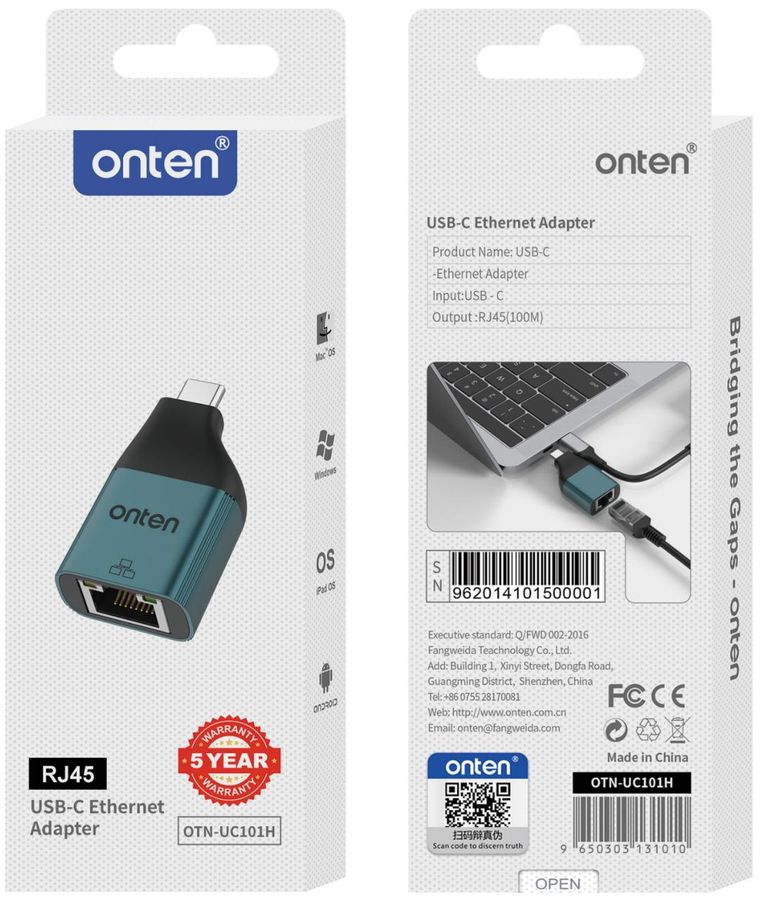ONTEN OTN-UC101H USB-C to RJ45 100M