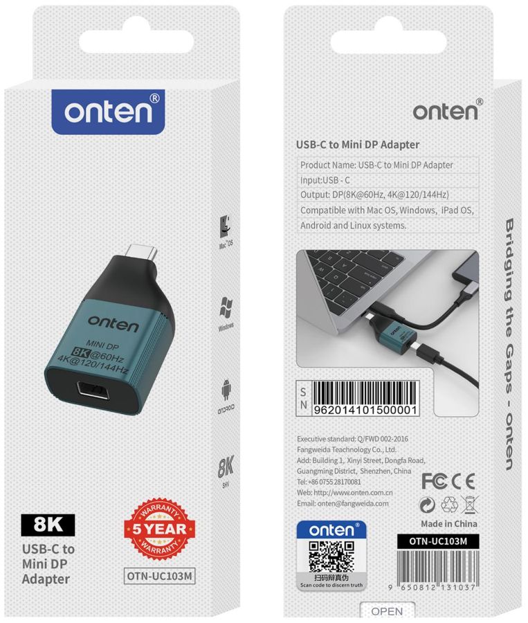 ONTEN OTN-UC103M USB-C to Mini DP Adapter USB-C