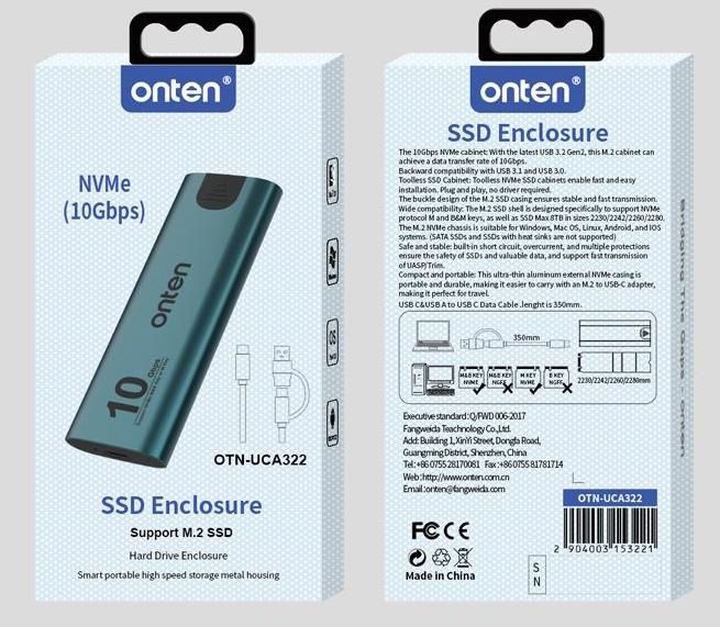 ONTEN OTN-UCA322 M. 2 (10Gbps) NVMe Protocol SSD Enclosure M.2(10Gbps) NVMe