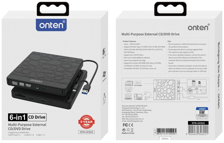 ONTEN OTN-UCD22 External CD DVD Drive